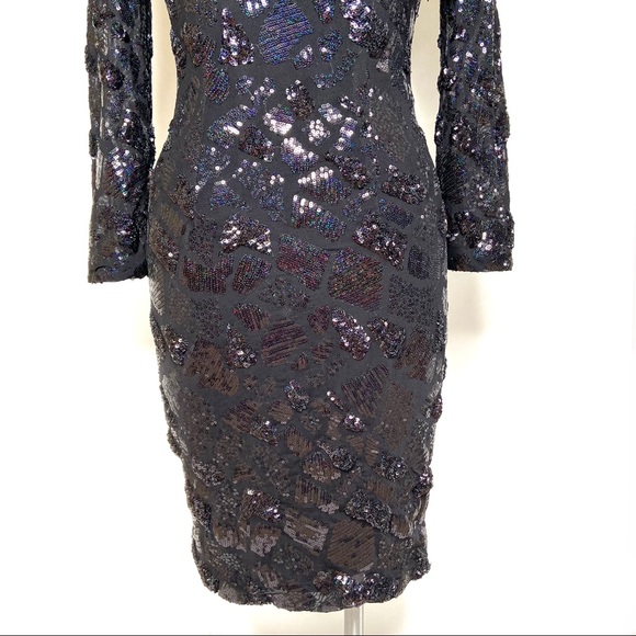 ALBERTO MAKALI Black and Iridescent Sequined Cocktail Dress - Picture 9 of 16